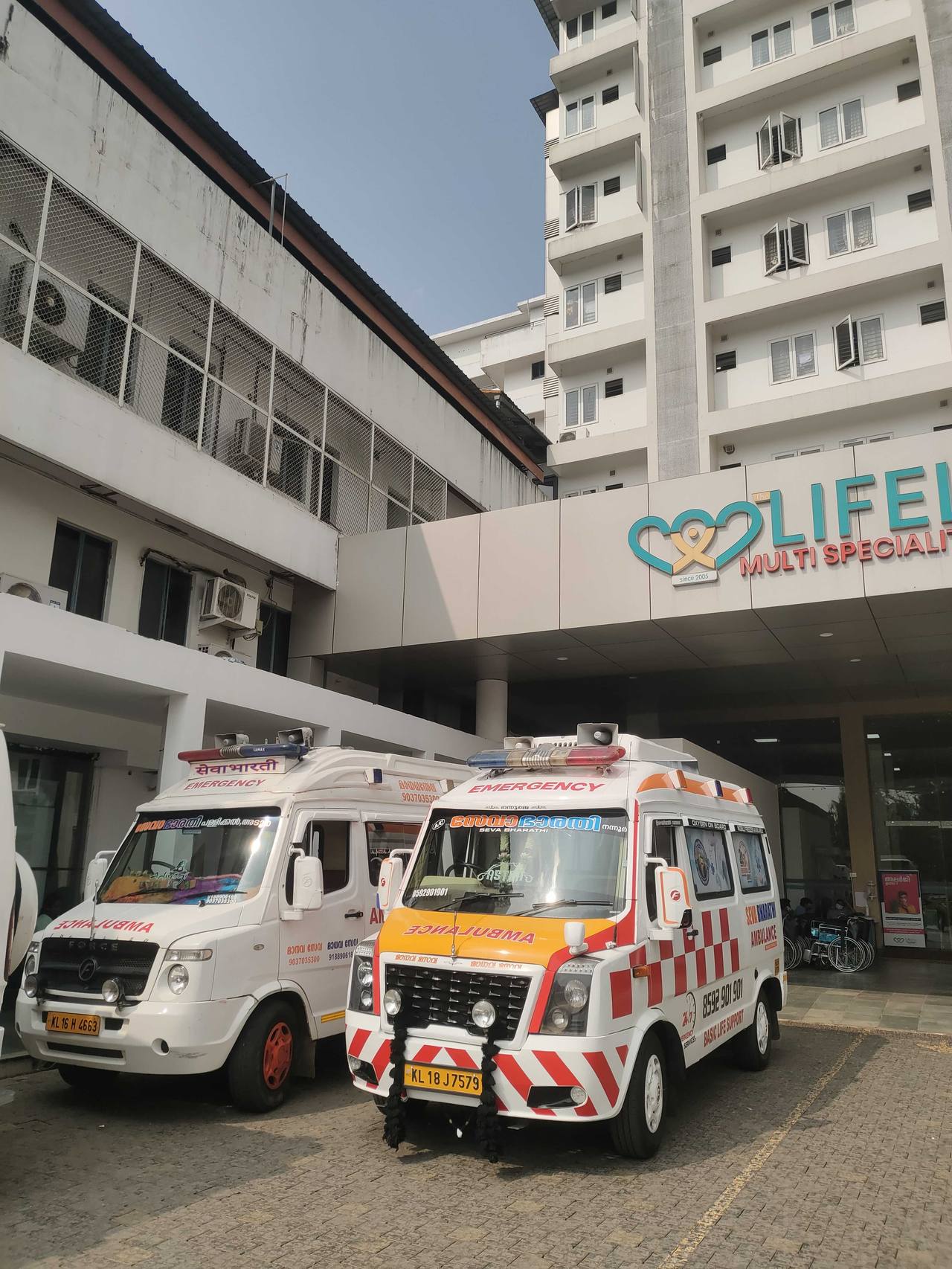 Sevabharathi ambulance parked at hospital
