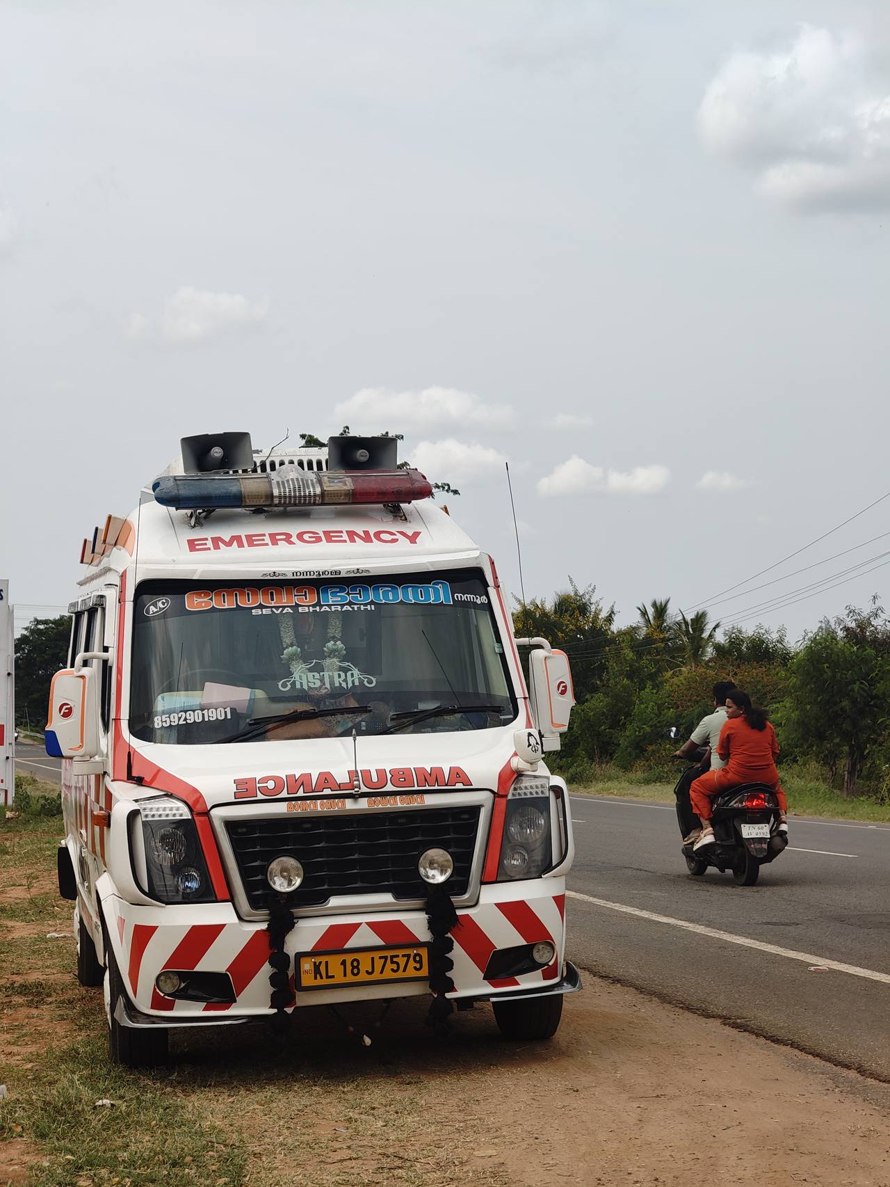 Sevabharathi ambulance on highway